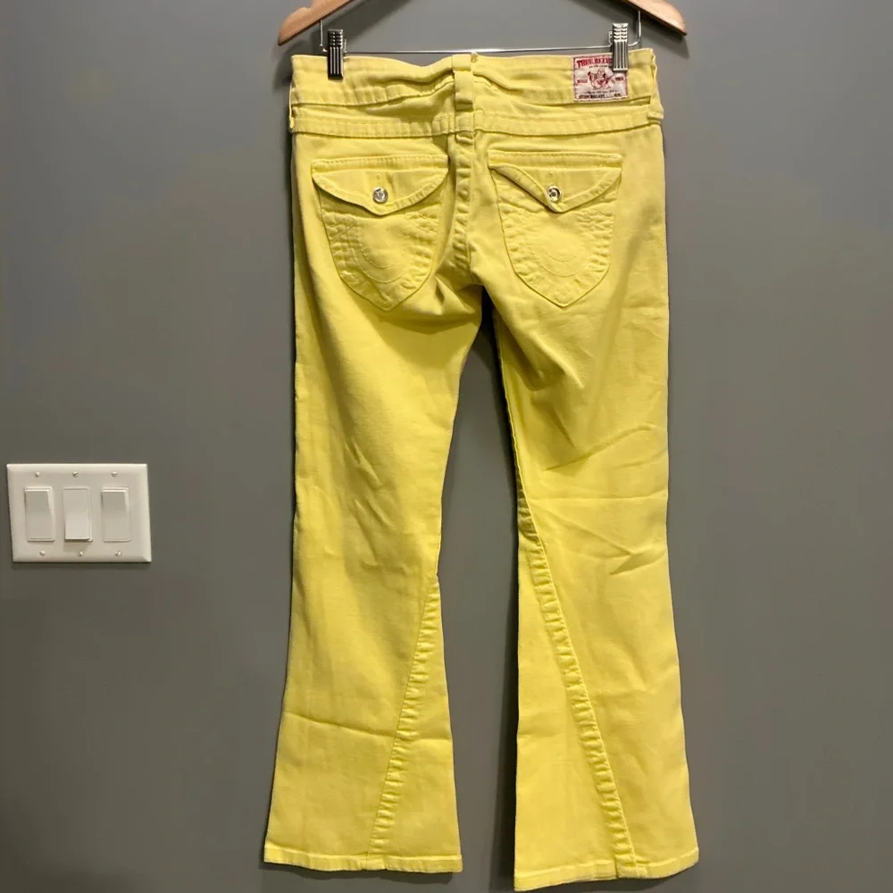 True Religion Joey "Disco" Yellow Twisted Inseam Jeans - Size 29 Y2k - Picture 7 of 9